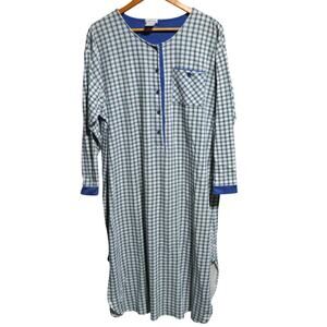 Cuddl Duds Green Blue & White Plaid Nightshirt Size Large
